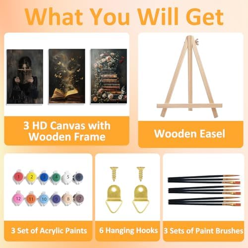 Mandun Book Paint by Numbers Kit for Adults, 3 Pack, 7.8x11.8 inch