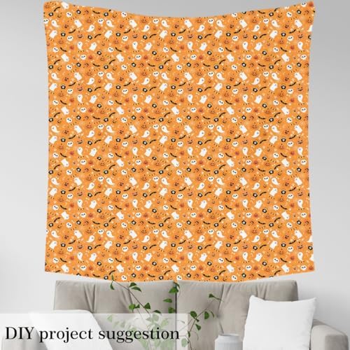 jejeloiu Happy Halloween Fabric by The Yard Pumpkin Upholstery Fabric for Chairs Funny Ghost Printed Waterproof Indoor Outdoor Decor for DIY Sewing Craft Projects 10 Yards