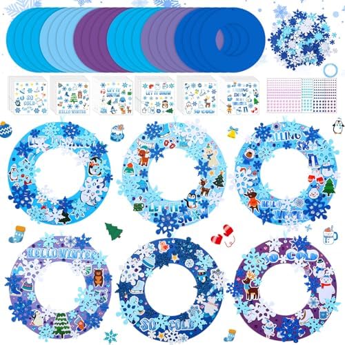 Hollowfly 48 Sets Winter Snowflake Wreath Craft Kits