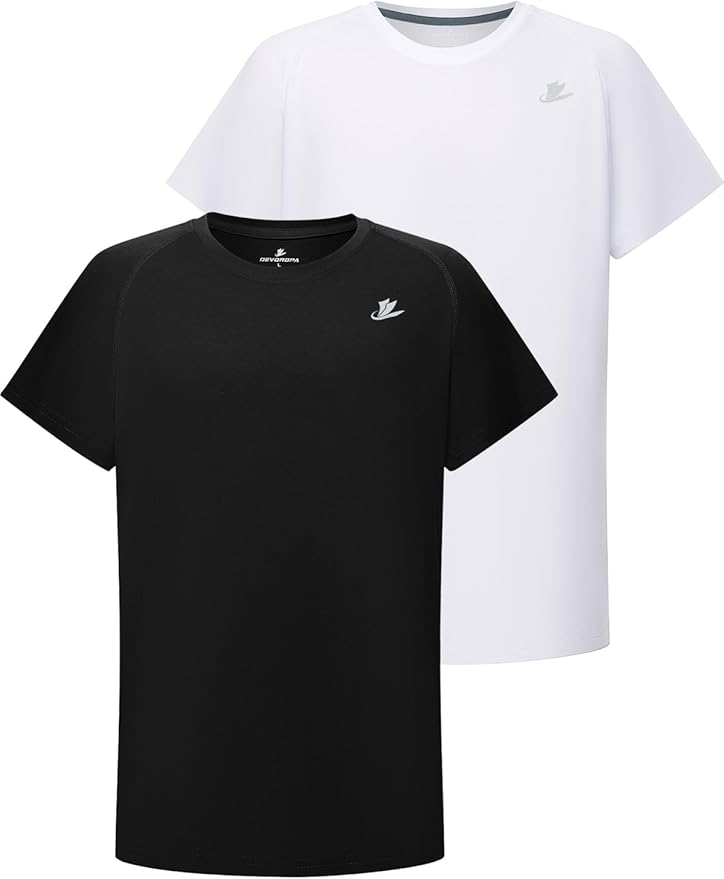 DEVOROPA Youth Boys Compression Shirt Long/Short Sleeve Football Baseball Undershirt Quick Dry Kids Sports Baselayer Crewneck