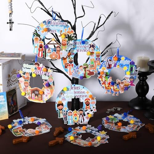 Hollowfly 48 Set Christmas Nativity DIY Wreath Craft Kits Xmas Activities