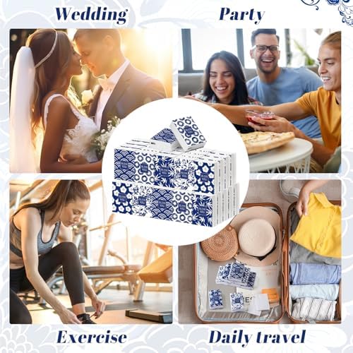 Outus 50 Pack Blue Japanese Pattern Travel Size Pocket Tissues