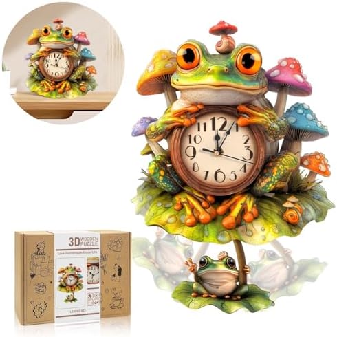 3D Puzzles for Adults Wooden Frog Puzzle Clock Adult Crafts