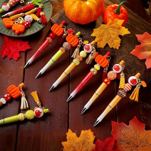 Jutom 12 Fall Beadable Pens Halloween DIY Kit 50 Beads 12 Tassels Pendants