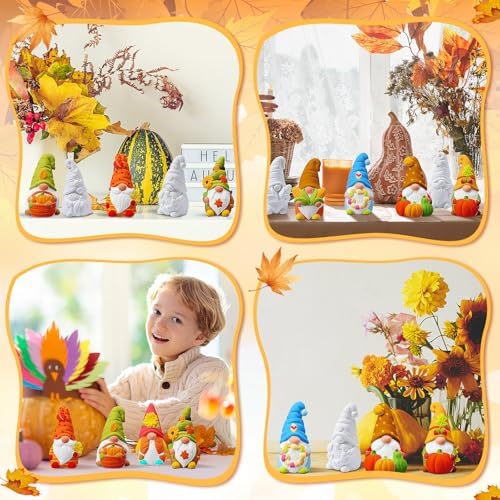 8 Pcs Fall Gnome Ceramics to Paint Thanksgiving DIY Painting Kit