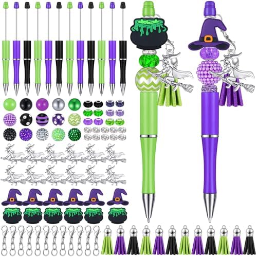 Jutom 12 Pcs Halloween Beadable Pens with Silicone Focal Beads
