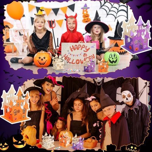 DoubleFill 6 Set Halloween Wooden Castle House Craft Kits with Paints