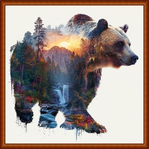 Joyhoor Stamped Cross Stitch Kits for Beginners Needlepoint Kits for Adults Embroidery Kits 11CT Counted Cross Stitch Kits Printed Embroidery Pattern-Abstract Bear 18x18 inchs