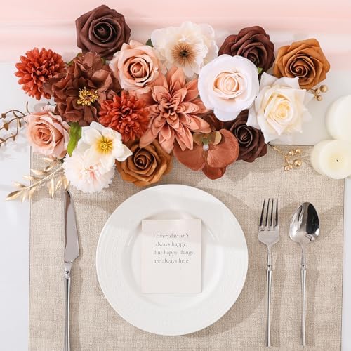 Floweroyal Artificial Flowers Fake Rose Flowers Dahlia with Stems for DIY Wedding Bridal Bouquets, Baby Shower, Floral Arrangement, Table Centerpieces, Home Decorations