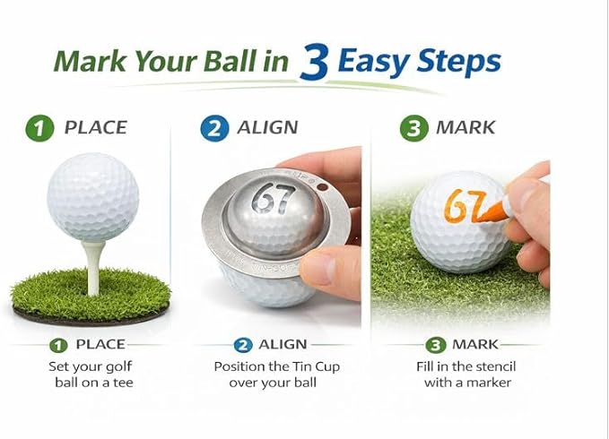 Tin Cup Golf Ball Marker Stencil - Premium Personalization Tool for Golfers - Custom Design Ball Marker - Golf Accessories Gift for Men and Women- Made in The USA