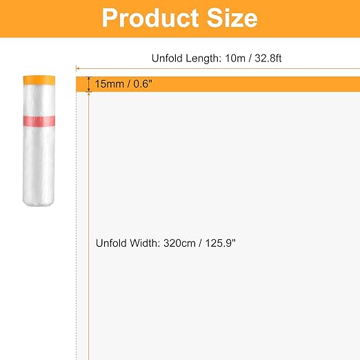 HARFINGTON 3 Rolls Pre-Taped Masking Film 126" x32.8ft Double Adhesive Tape and - Image 2