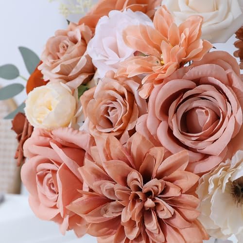 Floweroyal Artificial Flowers Fake Rose Flowers Dahlia with Stems for DIY Wedding Bridal Bouquets, Baby Shower, Floral Arrangement, Table Centerpieces, Home Decorations