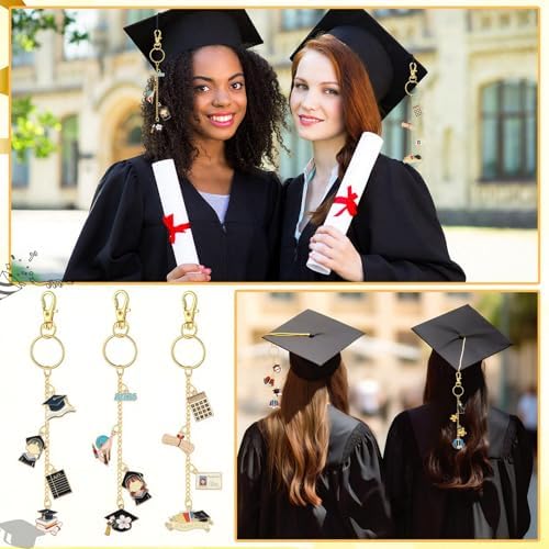 VioraWhite 213 Pcs Graduation Theme Lip Gloss Keychain Making Kit Class of 2026 100 Grad Enamel Charms 32.81 ft Gold Chains for DIY Crafts Women End of Year Gifts Congrats Grad Party Favors Decoration