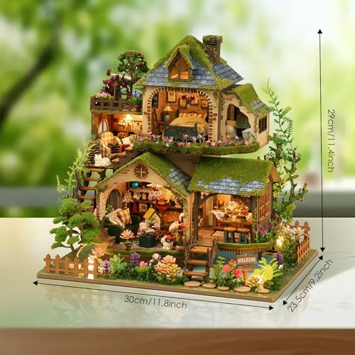 Dollhouse Kit, DIY Miniature House w/LED Adult, Forest Adventure