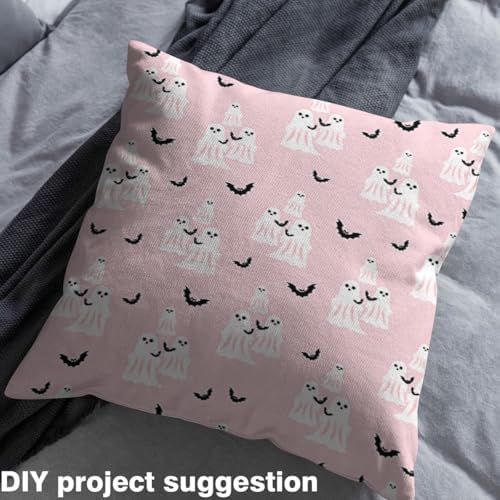 Feelyou Happy Halloween Soft Flannel Fabric by The Yard Kids 1 Yard Cute Ghost Black Bat Animal Upholstery Fabric Pink Spooky Trick or Treat for Home DIY Projects, Indoor Decor