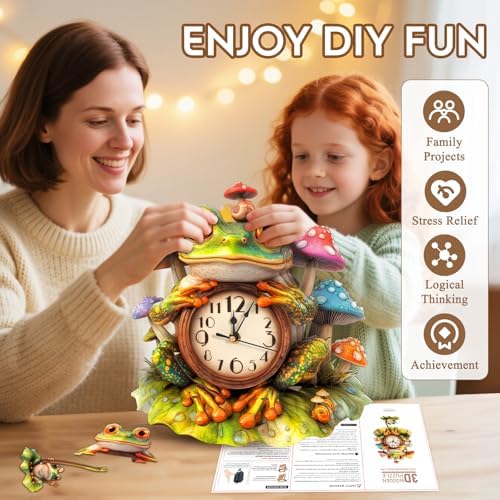 3D Puzzles for Adults Wooden Frog Puzzle Clock Adult Crafts
