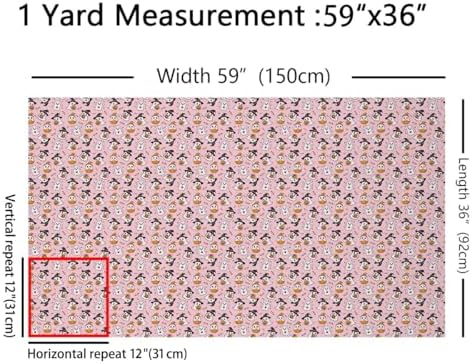 Feelyou Happy Halloween Soft Flannel Fabric by The Yard Kids 2 Yards Pink Cute Ghost Upholstery Fabric Pumpkin Candy Spooky Trick or Treat for Home DIY Projects, Indoor Decor