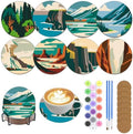 8 Pack Mountain Paint by Numbers Kits Coasters with Holder Cork Pads