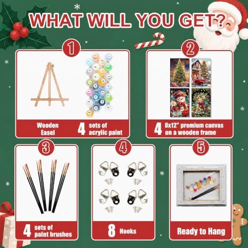 Christmas Paint by Numbers for Adults with Framed Canvas - Wooden Easel