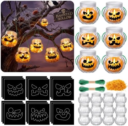 24 Sets Halloween Crafts Kits DIY Pumpkin Plastic Mason Jar