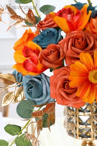 Floweroyal Artificial Flowers Combo Orange Flowers Mix Silk Flowers Fake Roses with Stems for DIY Wedding Bridal Bouquets, Baby Shower, Floral Arrangement, Table Centerpieces, Home Decorations