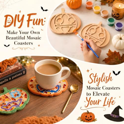 6PCS DIY Glass Mosaic Tiles for Crafts, Mixed Color, Halloween Pumpkin