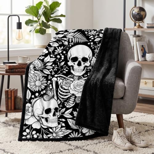 DIY Skull Coloring Blanket With 24 Fabric Markers Gothic Floral Throw