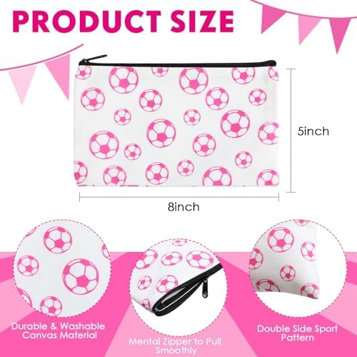 Eccliy 20 Pcs Soccer Makeup Bag Cosmetic Bag Canvas Gifts Sport Soccer Themed Accessories for Girls Toiletry Pouch with Zipper for Women Party Shopping Home Travel, 8 x 5 Inch