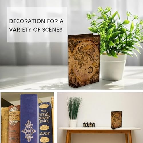 World Map Book Box Faux Book Storage Box Vintage 9.1 x 5.9 x 2 Inch World Map Pattern Storage Organizers for Jewelry Trinket Wedding Memories Hobby Keepsake Photos Home Bookshelf Decoration