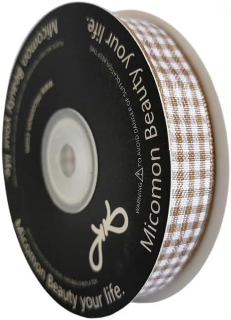 Micomon Khaki and White Woven Edge Plaid Ribbon 100% Polyester Gingham Ribbon by Micomon