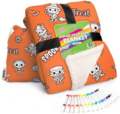 Craftikit Halloween Coloring Blanket for Adults, 16 Fabric Markers