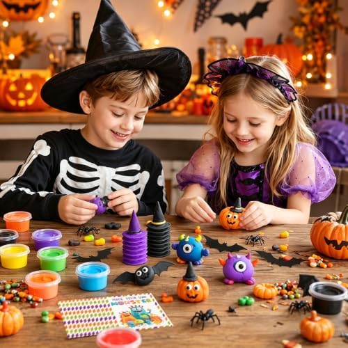 24 Packs Halloween Crafts for Kids DIY Monster Air Dry Clay Kit