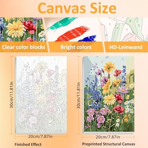 Mandun Wild Flowers Paint by Numbers Kit for Adults, 3 Pack, 7.8x11.8 inch