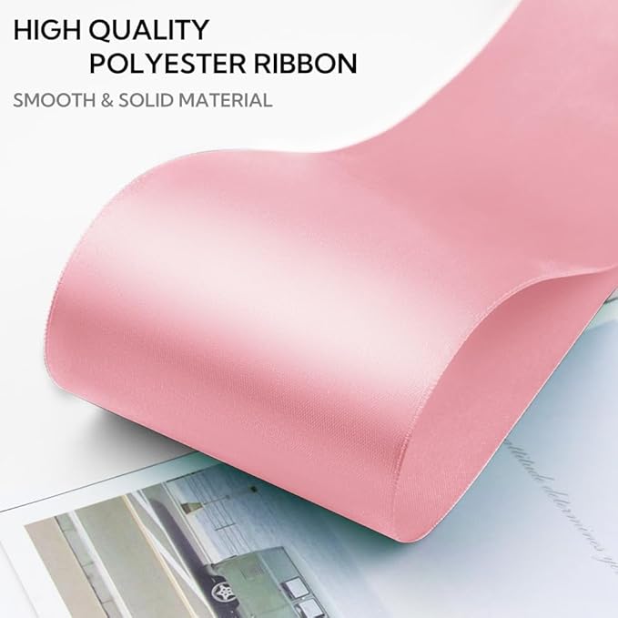 3 Inch 25 Yard Wide Satin Ribbon Pink, Solid Fabric Large Ribbon Roll - Image 3