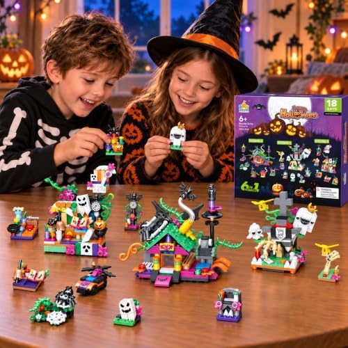 Halloween Building Blocks for Kids, 6-in-1 Toy Set, 18 Mini Packs, Ages 6+