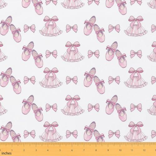 Girls Bow Upholstery Fabric for Chairs | Ribbon Bowknot Ballet Skirt Outdoor Fabric by The Yard 362"x63", Ballerina Toe Shoe Kawaii Little Ballet Princess Landscape Fabric