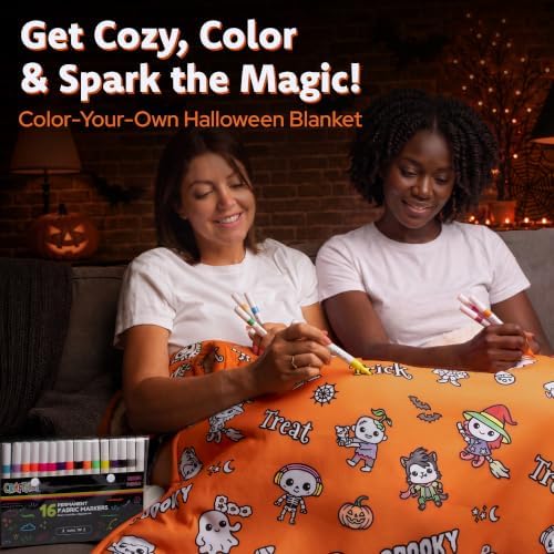 Craftikit Halloween Coloring Blanket for Adults, 16 Fabric Markers