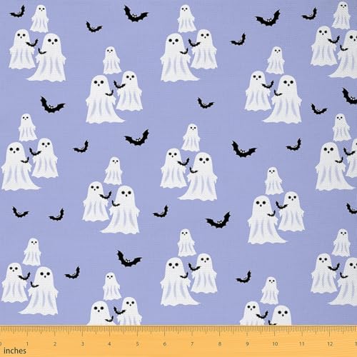 Feelyou Happy Halloween Soft Flannel Fabric by The Yard Kids 10 Yards Cute Ghost Black Bat Animal Upholstery Fabric for Boys Purple Spooky Trick or Treat for Home DIY Projects, Indoor Decor