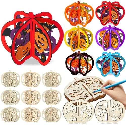 Yalikop 72 Pcs Halloween Kids Wood Crafts, 4.7 x 4 in, Pumpkin
