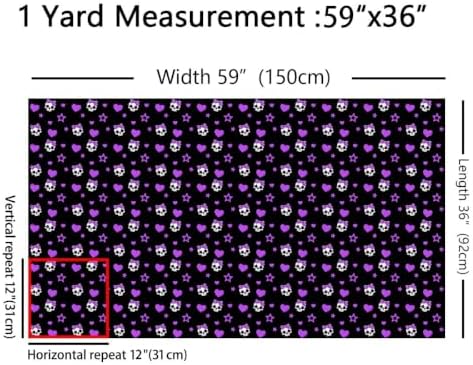 Skull Bowknot Fabric by The Yard,Star Love Bowknot Halloween Indoor Fabric,Gothic Cartoon Soft Polyester No Stretch Fabrics Kids Girls Sewing Lovers,Black Purple 3 Yards 108"x59"