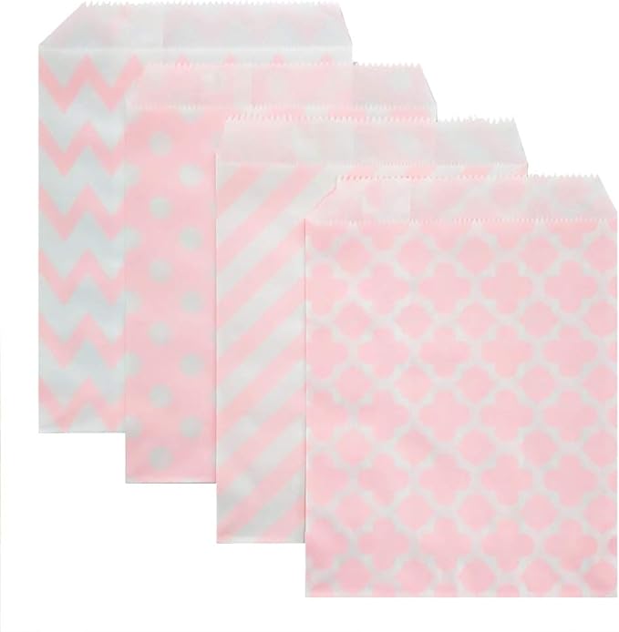 KEYYOOMY 100 Pcs Light Pink Candy Buffet Bags Small Cookie Bags Polka Dot Paper by KEYYOOMY