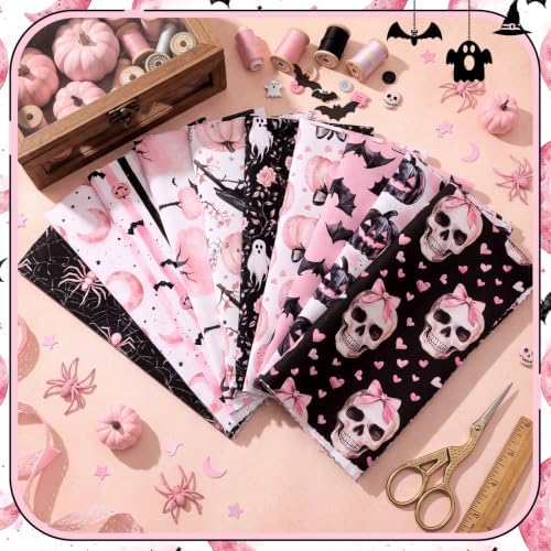 Hahafelt 10 Pcs Pink Halloween Quilting Fabric Bundles 20 x 20 Inch