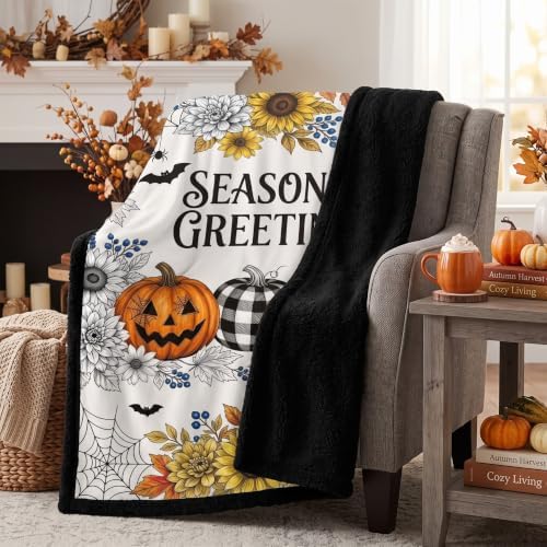 Color Your Seasonal Greetings Blanket Kit, DIY Fall Halloween Pumpkin Coloring Fleece Throw with 24 Fabric Markers, Arts & Crafts Gift for Kids Teens Adults (DIY Pumpkin)