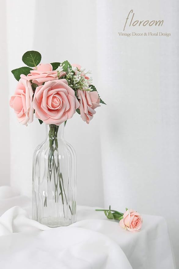 Floroom Artificial Flowers 50pcs Real Looking Peach Pink Foam Fake Roses - Image 6