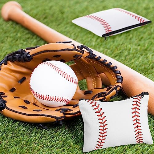 Eccliy 20 Pcs Baseball Makeup Bags Bulk Baseball Mom Gifts Sport Bags for Snacks Sport Goodie Pouch with Zipper Travel Canvas Gifts for Women Players Teams Lover Birthday Decorations