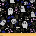 Feelyou Halloween Theme Soft Flannel Fabric by The Yard 5 Yards Kids Cute Ghost Sugar Skull Upholstery Fabric for Boys Girls Kawaii Bone Flower Floral for Home DIY Projects, Indoor Decor