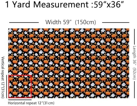 Feelyou Halloween Theme Soft Flannel Fabric by The Yard 10 Yards Kids Cute Ghost Candy Upholstery Fabric for Boys Girls Pumpkin Autumn Fall Black for Home DIY Projects, Indoor Decor