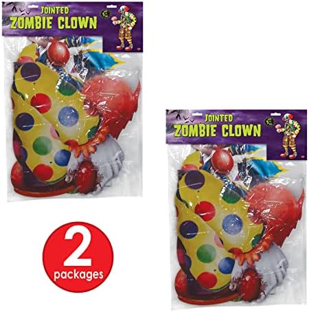 Beistle 2-Count Jointed Zombie Clowns, Halloween Scary Clown for Parties, Special Events Prop for Haunted House, Zombie Clowns Standing Cutout, 5’6”