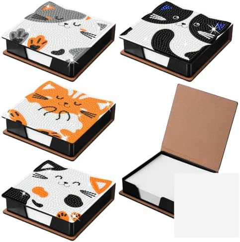 Saillong 4 Pcs Cat Diamond Art Note Box Kit Kitty Diamond Painting Memo Box