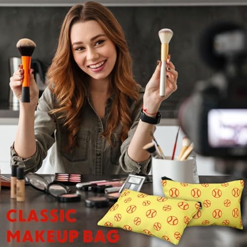 Eccliy 20 Pcs Softball Makeup Bags Bulk Sport Team Gifts Softball Cosmetic Bag Accessories for Women Toiletry Zipper Pouch Travel Canvas Gifts Stuff for Party Team Players Lover